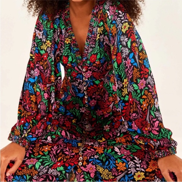 Farm Rio Tropical Garden Lenzing™ Ecovero™ Viscose Midi Dress Small New Flawed - Picture 2 of 16